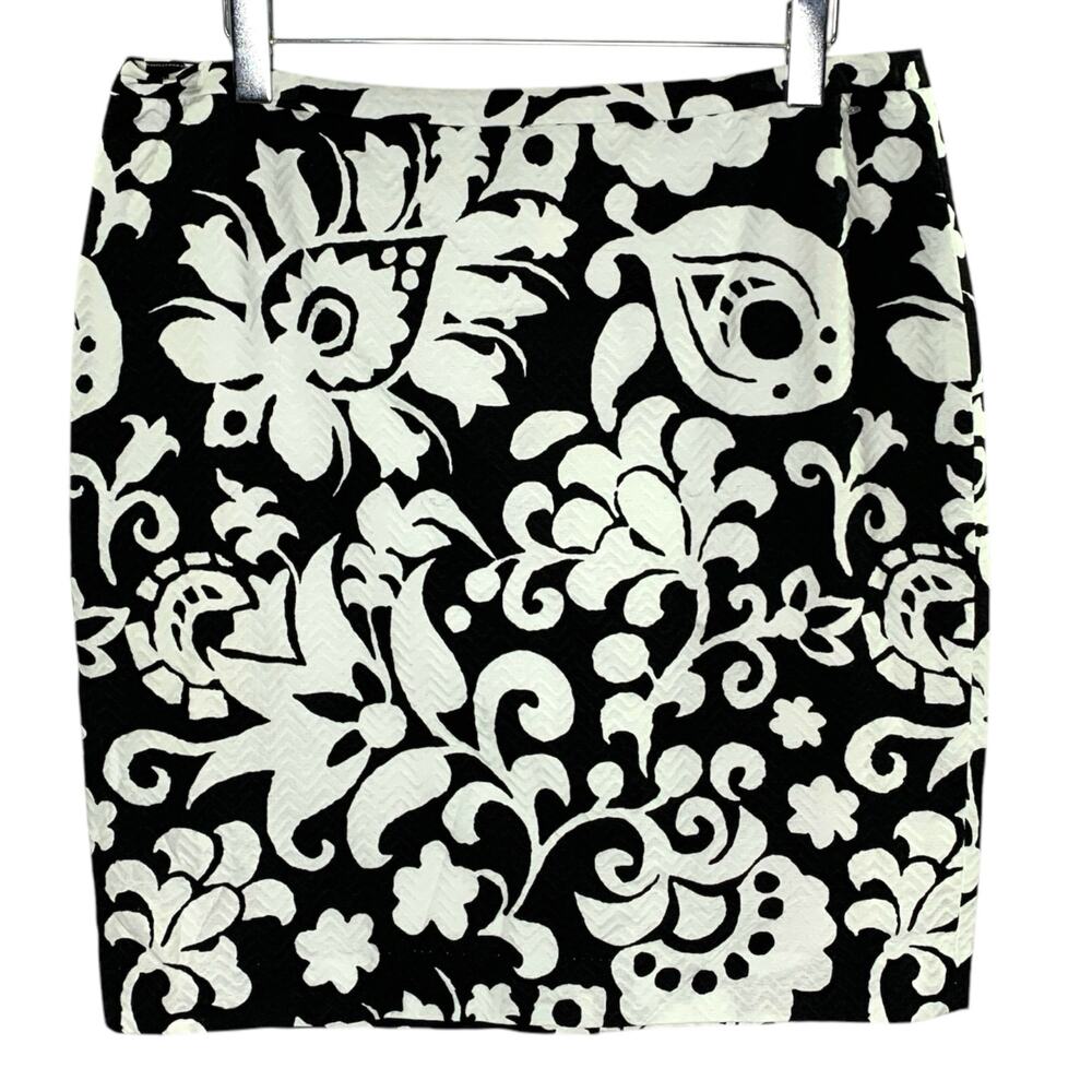 Talbots 16 Petite NEW Black and White Textured Print Pencil Skirt Bold Graphic